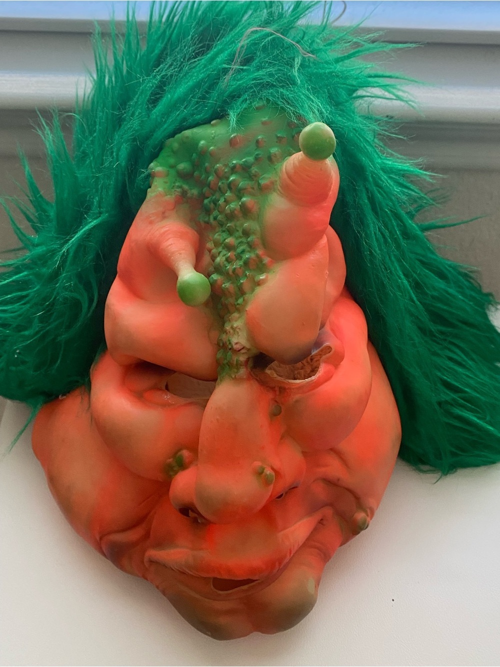 Vintage 1990s Fun World Bug Face Collectible Horror Rubber Orange Halloween Mask